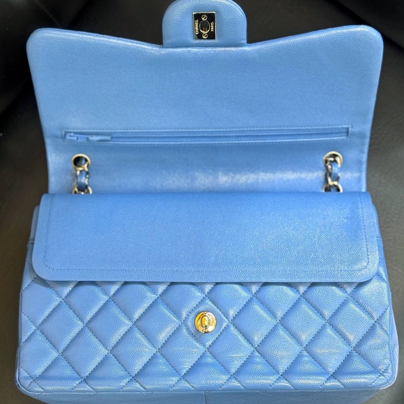 Chanel 21P Blue Caviar Quilted Jumbo Large Classic Double Flap bag & tag - Picture 12 of 16